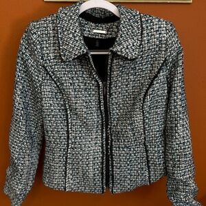 White House Black Market Structured Tweed Jacket – Blue/Black | Size 8